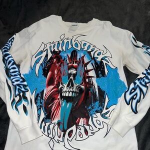 White Long Sleeve Graphic Tee with Blue and Red Design ( SB STUDIO )